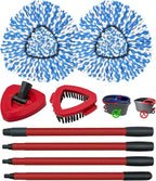 Spin Mop Handle,Mop Heads Replacements,Scrubber Mop Head and Mop Base Compatible with O-cedar RinseClean 2-Tank Spin Mop System,Mop Handle and Head Replacement Combo Set for Wet Dry Use Floor Cleaning