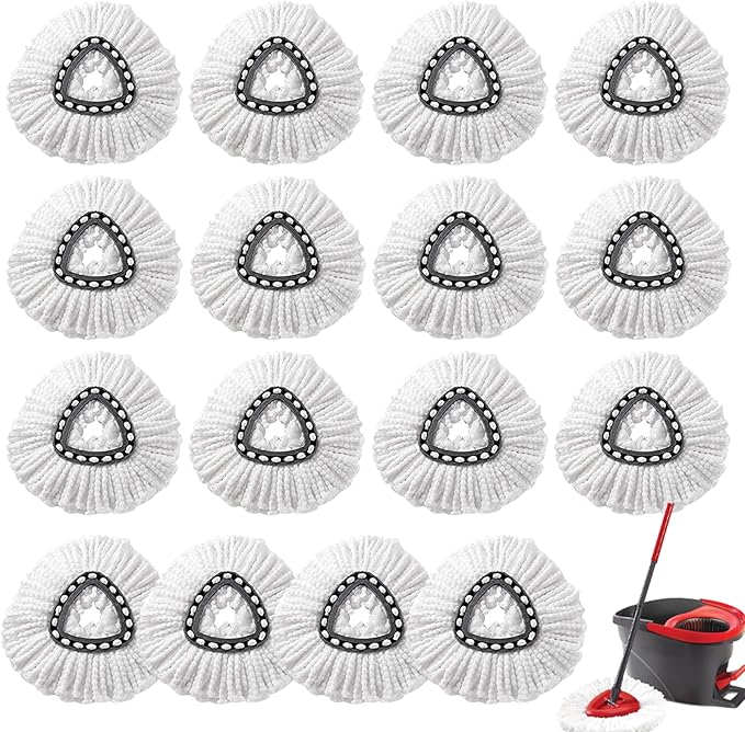 16Pcs Spin Mop Replacement Heads, White Large 360° Easy Wring Spin Mop 100% Microfiber Refill, Easy Cleaning Spin Mop Heads, Deep Clean, Machine Washable for Easy House Cleaning Floor Mopping