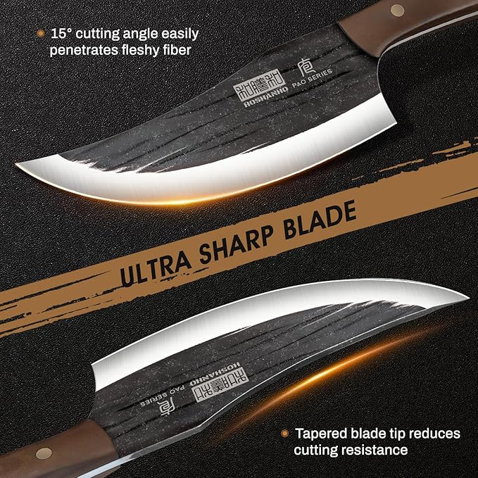 HOSHANHO 6 Inch Viking Knife, High Carbon Steel Japanese Kitchen Chef Knife, Hand Forged Butcher Knife for Meat Cutting, Multipurpose Cooking Knives for Home & Camping & BBQ
