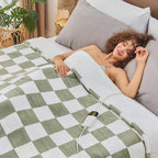 Sage Green Heated Blanket Electric Twin Size, 62X84 Heating Blanket with 10 Heat Levels & 8 Hours Auto Off, Checkered Plaid Soft Fleece Sherpa Blankets Warmer Gifts for Couch Grandma Women Adults, ETL
