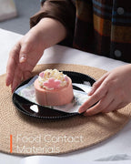 7.5 inch Ribbed Salad Appetizer Plate Set of 6, Opal Glass Round Small Black Plates for Dessert, Kitchen, Dishwasher and Microwave Safe