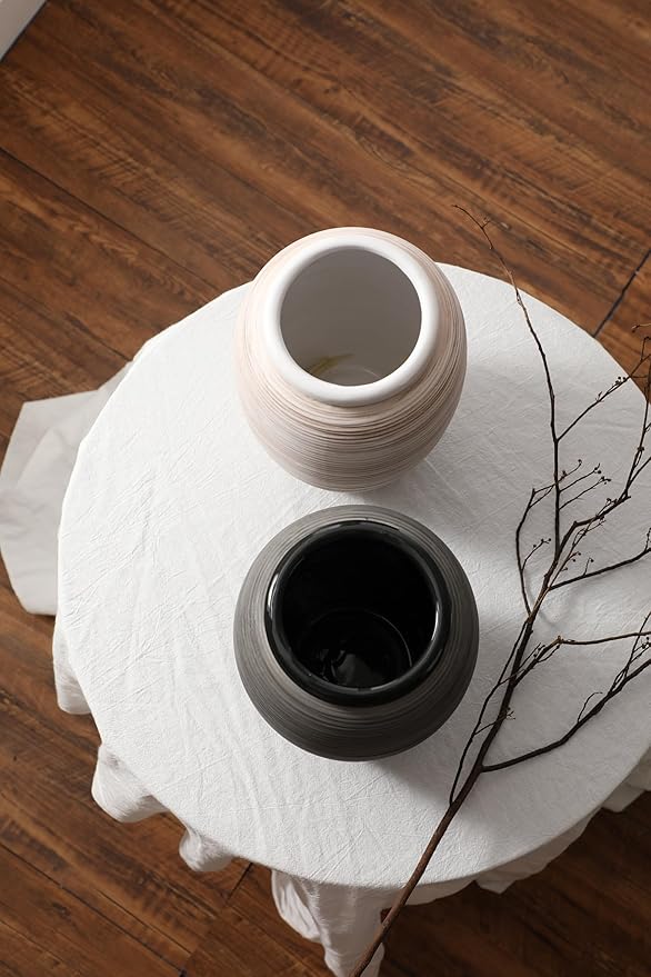 ALMA Wide Mouth Large Ceramic Vase, 12'' Tall White Rustic Pampas Grass Vase for Table Centerpieces, Boho Decorative Vase for Living Room, Farmhouse, Entryway, Mantel, Bookshelf, Home Decor