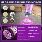 Handheld Car Vacuum Portable Cordless - 18000PA High Power with Brushless Motor, 4-in-1 Air Duster, Blower, Pump & Rechargeable Mini Vacuum for Car, Home, Office (Silver Grey+Purple)