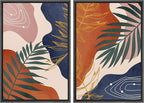 SIGNFORD Framed Canvas Print Wall Art Set Retro Mid-Century Geometric Forest Plants Abstract Shapes Illustrations Modern Art Decorative Bohemian for Living Room, Bedroom, Office - 24"x36"x2 Black