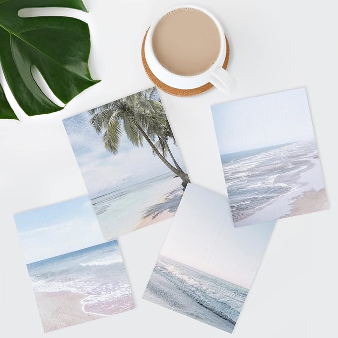 SIGNWIN Poster Bathroom Decor 8"x10"x 4, Wall Art Room Decor Multicolor for Living Room, Bedroom, Office White Pastel Tropical Island Ocean Beach Shore Nature Wilderness Realism Landscape Colorful