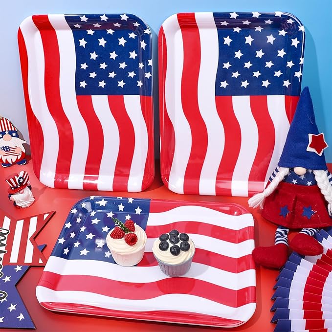 3Pcs Patriotic Serving Trays Red Blue White USA Flag Platter 4th of July Serving Dishes for Independence Day Veterans Day Party Decor