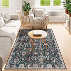 Lahome Moroccan Machine Washable Rugs for Living Room, 4x6 Rug for Bedroom Non-Slip Vintage Trellis Ultra-Thin Throw Carpet for Dining Room Office Nursery, Black/Multi