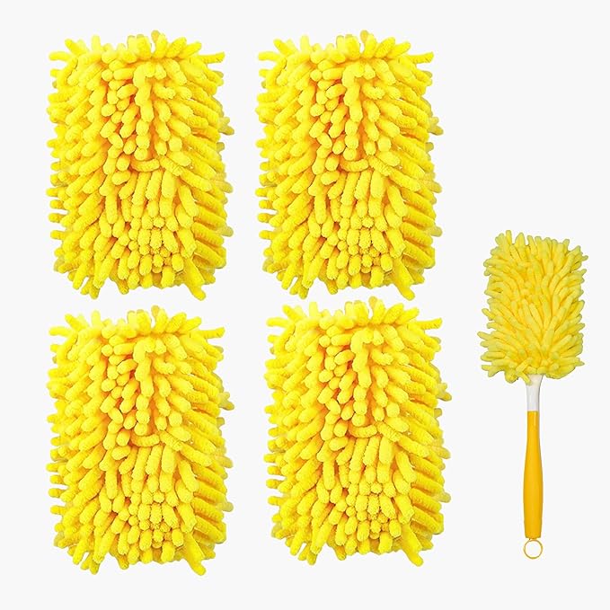 Reusable Duster Refill Compatible with Swiffer Hand Duster - 360 Heavy Duty Microfiber Duster Refills - 4 Pack for Ceiling Fans, Furniture, and Electronics (Yellow,Handle is Not Included)