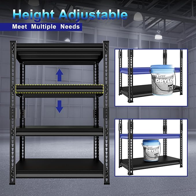 Adjustable Garage Storage Shelves - 35.4''W Garage Shelving Heavy Duty Loads 1280LBS, Metal Industrial Utility Shelf for Warehouse, Kitchen, Laundry Room, 35.4" W x 15.7" D x 66" H, Black