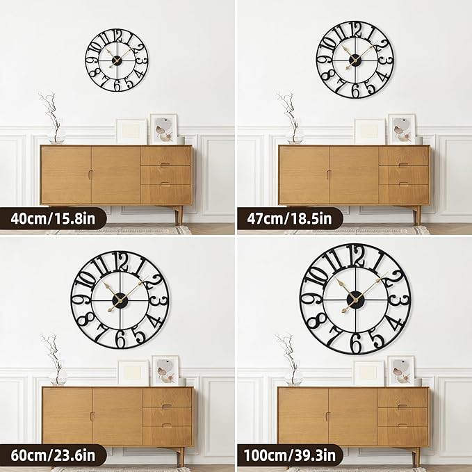 1st owned Oversized Wall Clock for Living Room Decor - 40 Inch Silent Non-Ticking Wall Clocks Battery Operated, Metal Vintage Retro Decorative Modern Wall Clock for Bedroom, Office, Farmhouse Decor