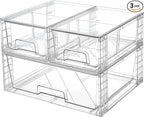 Vtopmart 3 Pack Stackable Storage Drawers, Easily Assemble Acrylic Bathroom Undersink Organizers,Clear Plastic Storage Bins for Closet,Cabinet,Pantry,Medicine Organization