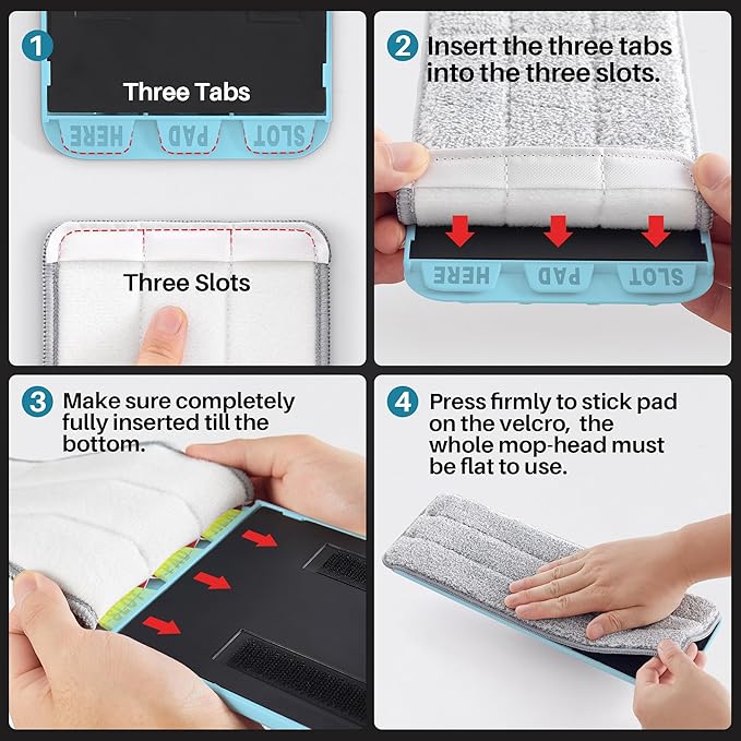 JOYMOOP Flat Mop, Microfiber Mops for Floor Cleaning and Wall Cleaner, 50" Mop with 13" Flat Head with a Microfiber Mop Pad - Pale Aqua