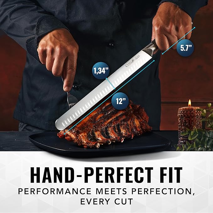 Cutluxe Brisket Knife – 12" Carving & Slicing Knife for Meat & BBQ – Razor Sharp German Steel, Sheath Included, Ergonomic Full Tang Handle Design – Artisan Series