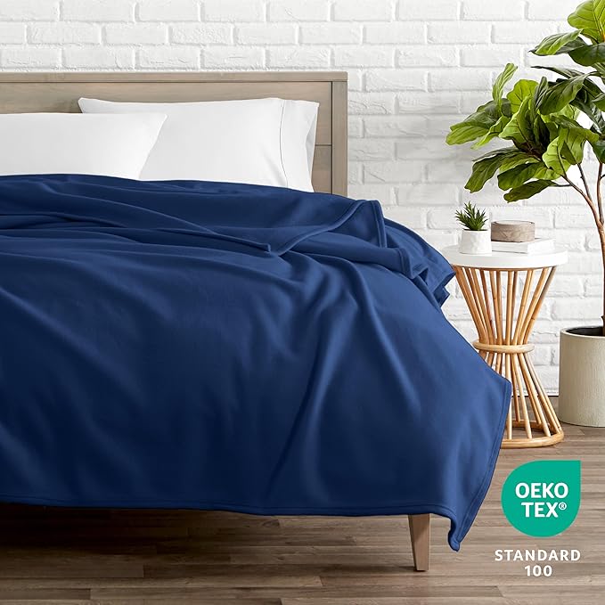 Bare Home Polar Fleece Blanket - Full/Queen - Dark Blue - Warm & Cozy - Premium Fleece - Throw for Bed, Sofa, Camping, Travel and Cold Nights - Lightweight Blanket (Full/Queen, Dark Blue)