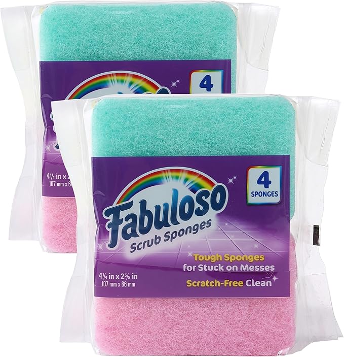 Fabuloso Sponges, Rainbow - Scratch-Free Scrubber for Dishes and Surfaces - Dishwashing Sponge for Bold and Bright Cleaning Experience, 4 Count - 2 Pack