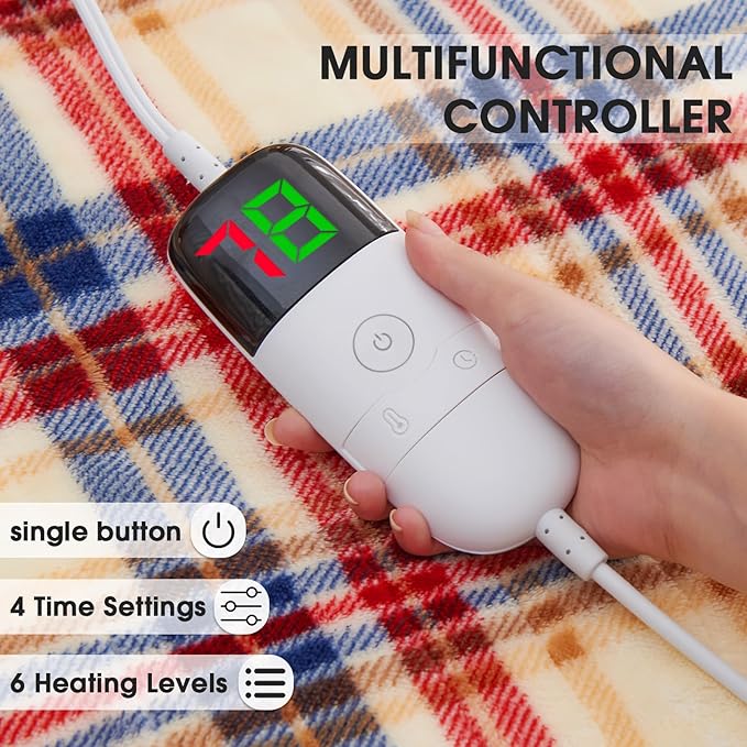 Heated Electric Blanket Queen Size, 84X90 Heating Blanket Queen with Dual Control&10 Heats Levels&Timer for Bed,Brown Plaid Sherpa Soft Blankets Warmer Gift for Grandma Women Adults, Washable,ETL