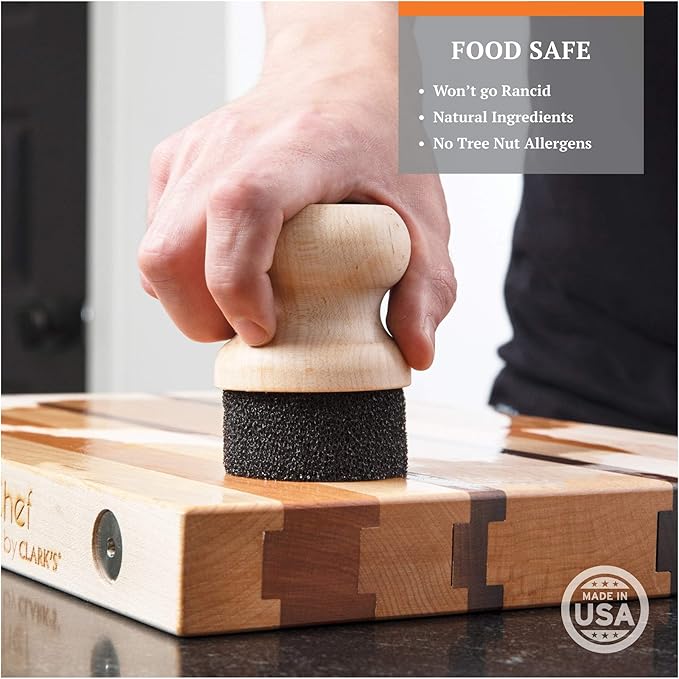 CLARK’S Cutting Board Oil and Wax Kit – Includes Food Grade Mineral Oil (12oz), Finishing Wax (6oz), Applicator, & Buffing Pad to Clean and Protect Wood, Enriched with Natural Lemon & Orange Extract