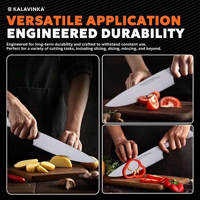8 Inch Chef Knife, German Steel Razor Sharp Blade, Balanced for Precision Cutting, Kitchen Knife with Gifted Wooden Sheath, BBQ Essentials (SAMJNA)
