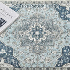 Topllen Runner Rug - 2'x10' Boho Washable Kitchen Rug, Non-Slip Soft Low Pile Rugs Indoor for Hallway Hall Living Room Bedroom Sunroom, Vintage Throw Stair Carpet Stain Resistance (Blue, 2x10ft)