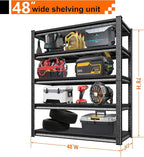 Garage Storage Shelves Heavy Duty, 48”W Garage Shelving and Storage Rack, 3000LBS Loads Shelving Units, Adjustable 5-Tier Metal Shelves for Garage, Warehouses, 48”W×24”D×78”H,Silver