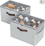 Budding Joy 2 Pack Shoe Organizer for Closet, Clear Foldable Shoe Storage Containers Adjustable Dividers Fits 16 Pairs,Shoe Storage Bins Baskets Boxes with Reinforced Handles Light grey