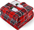 Electric Heated Blanket King Size, 90X100 Christmas Blanket with Dual Control&10 Heats Levels&Timer for Bed,Large Red Plaid Soft Sherpa Heating Blankets Warmer Gifts for Grandma Women Adults, ETL