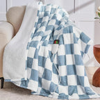 Heated Electric Blanketc Throw, 50X60 Heating Blanket with 10 Heat Levels & 8 Hours Auto Off for Lap, Misty Blue Checkered Plaid Soft Sherpa Blankets Warmer Gifts for Couch Grandma Women Adults, ETL