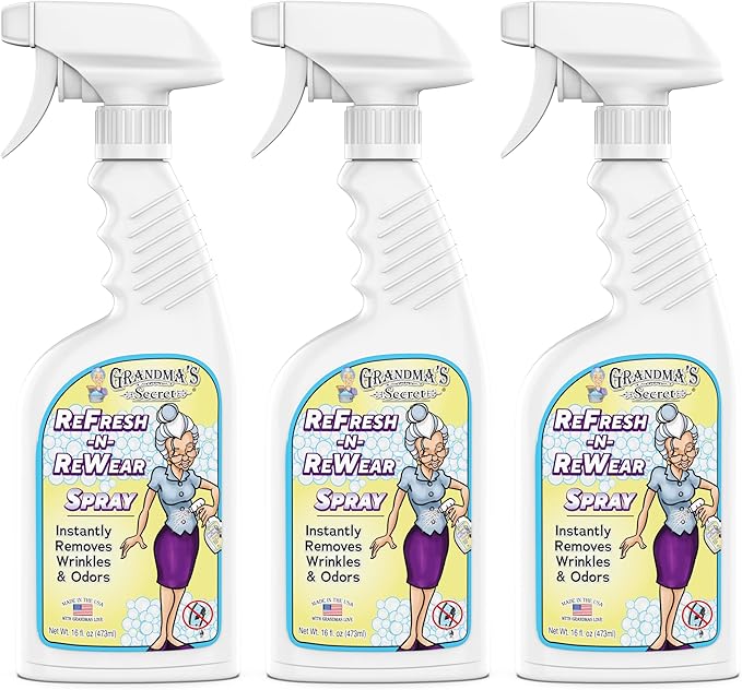 Grandma's Secret Refresh N ReWear Spray - Instantly Removes Wrinkles & Odors - Wrinkle Release, Fabric Refresher Spray, Chlorine, Bleach and Toxin-Free - 16 Ounce, 3 Pack