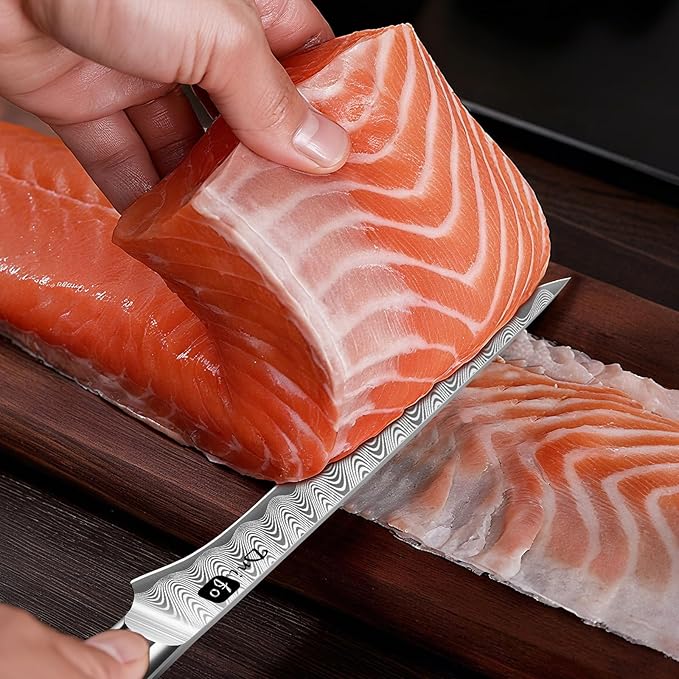 Fillet Knife 6 Inch Damascus Boning Knife for Meat Fish and Poultry Cutting with Super Sharp Japanese Blade with Gift Box and Resin Wood Handle, Ideal Gift for Men and Women