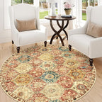 Lahome Moroccan Trellis Round Area Rugs, Washable Small Round Rug 3ft Non-Slip, Soft Vintage Ultra-Thin Circle Carpet for Bedroom Entryway Kitchen Laundry Bathroom, Red/Orange