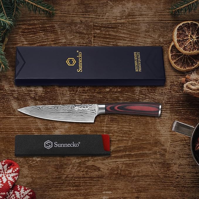 Sunnecko 5.5 Inch Small Chef Knife, High Carbon Stainless Steel Professional Utility Knife for Cutting Meat,Vegetables and Fruits