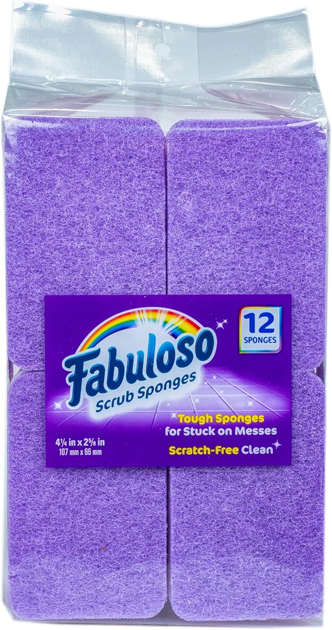 Fabuloso Sponges, Purple - Scratch-Free Scrubber for Dishes and Surfaces - Dishwashing Sponge for Bold and Bright Cleaning Experience, 12 Count