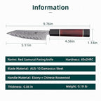 FINDKING 5 Inch Damascus Paring Knife, Compact and Versatile Blade for Fruit and Small Kitchen Cutting, Versatile Utility Pairing Knife, Portable for Travel, Picnic and Bar Use (Samurai Series)