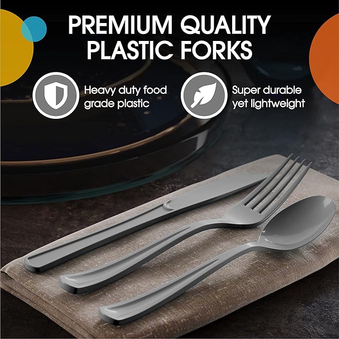 Party Solids Silver Plastic Knives 200 Pcs Silver Knives Disposable Utensils Heavy Duty Plastic Cutlery Set Disposable Cutlery Sets Flatware Sets Silverware Set Party Supplies & Party Tableware