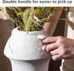 Ceramic Vase, Rustic Vase, 7 Inch Vintage Terracotta Flower Vases for Home Decor, Decorative Farmhouse Vase with hadle for Home Decor, Living Room, Shelf Decor, Farmhouse, Table, Lyeec