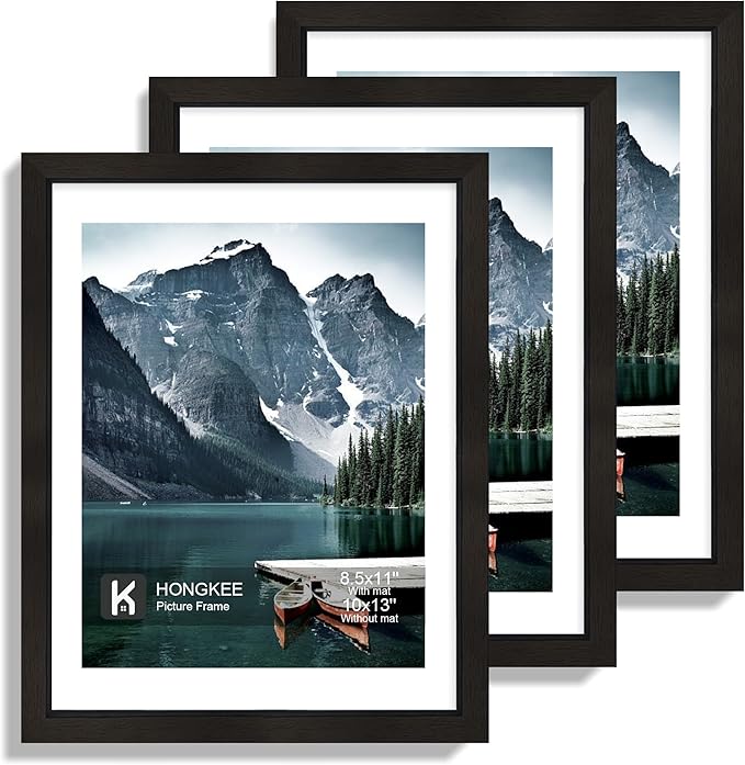 10x13 Picture Frames with Real Glass - Display 8.5x11 Diploma with Mat or 10 x 13 Photo without Mat, Wall or Table Top Display(Black, 1 Pack)