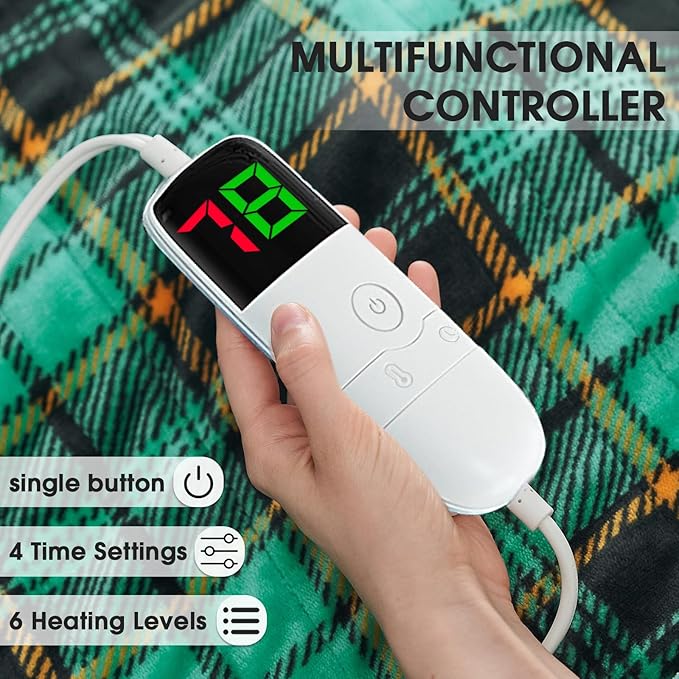 Green Heated Blanket Electric Twin Size 62X84, Christmas Heating Blanket, Plaid Sherpa Winter Blankets Warmer, 10 Heating Levels & 8-Hour Auto Off, Fast Heated House Warming Gifts New Home Decor