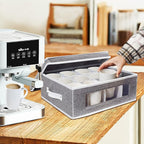 homyfort Mug Storage Box, China Storage Containers Organizer Hard Shell with Dividers for 12 Coffee Mugs, Tea Cup, Moving & Packing (Grey)