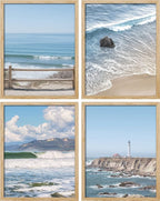 SIGNWIN Poster Bathroom Decor, Wall Art Room Decor Multicolor for Living Room, Bedroom, Office White Aerial View Blue Ocean Wave Beach Shore Nature Wilderness Realism Decorative Landscape - 12"x16"x4