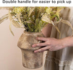 Ceramic Flower Vases, Terracotta Vase, 7 Inch Vintage Porcelain Vases for Home Decor, Decorative Farmhouse Vase with hadle for Home Decor, Living Room, Shelf Decor, Farmhouse, Table, Lyeec