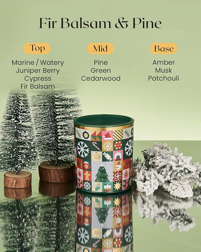 M&SENSE Fir & Pine Scented Holiday Candle 55 Hours Long Lasting Wood Scent Gift for Christmas, 9.9oz All Natural Soy Wax Clean Non Toxic Candle for Housewarming & Stress Relief
