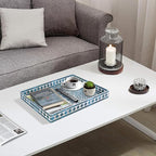 MAONAME Rectangular Decorative Tray, Plastic Serving Tray with Handles, Modern Blue Trays for Ottoman, Coffee Table Trays for Living Room, Home Decor, 15.7" x 11.8" x 1.6"