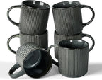 famiware Coffee Mug Set for 6, Star 12 oz Catering Mugs Cup Set with Handle for Coffee, Tea, Cocoa, Milk - Ceramic Stoneware Drinkware Set, Deep Forest