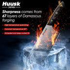 Huusk Damascus Cleaver Knife 7 inch, VG10 Butcher Knives for Meat Cutting, Kitchen Knives with Wood Handle for Chopper Vegetables, Hand Forged Chooping Knives, Birthday Dad Mom Gift