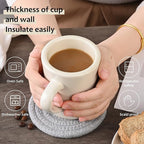 11oz Ceramic Diner Coffee Mug set Stoneware Coffee Cups Set for Restaurant, Diner, Farmhouse, Coffee Shop, Home set of 4 with Coffee spoons and Woven Coasters (Cream)