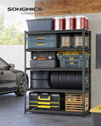 SONGMICS 5-Tier Storage Shelves, Heavy-Duty Garage Shelving, Adjustable Shelving Unit, Steel Shelf, Boltless Assembly, for Garage, 2,200 lb Load, 24 x 48 x 72 Inches, Ink Black UGLR454B01