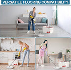 Spin Mop and Bucket,Mop Bucket with Separates Dirty and Clean Water,4-Chamber Mop and Bucket with Wringer Set for Home,Household Cleaning Tools with 6 Replacement Mop Heads,4X Wheel -White