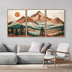 Tinonedraw Mountain Framed Canvas Wall Art Set of 3, Sunrise Forest Woodland Landscape Art Prints, Boho Coloful Ridge Scenery Wall Decor, Wood Pine Wilderness Art Paintings for Living Room Bedroom, Office 16"x24"