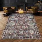 RUGSURE Washable Area Rugs - Perfect for Living Room, Bedroom, Kids Room, Nursery - Stain & Water Resistant Non-Slip, Pet & Child Friendly, Vintage Tribal Area Rugs (Burgundy and Blue, 3' x 5 ')