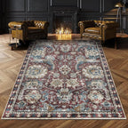 RUGSURE Washable Area Rugs - Perfect for Living Room, Bedroom, Kids Room, Nursery - Stain & Water Resistant Non-Slip, Pet & Child Friendly, Vintage Tribal Area Rugs (Rust and Blue, 8' x 10')